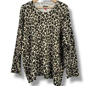 Vince Camuto Leopard Print Drop Shoulder Crew Neck Sweater Plus Size 3X